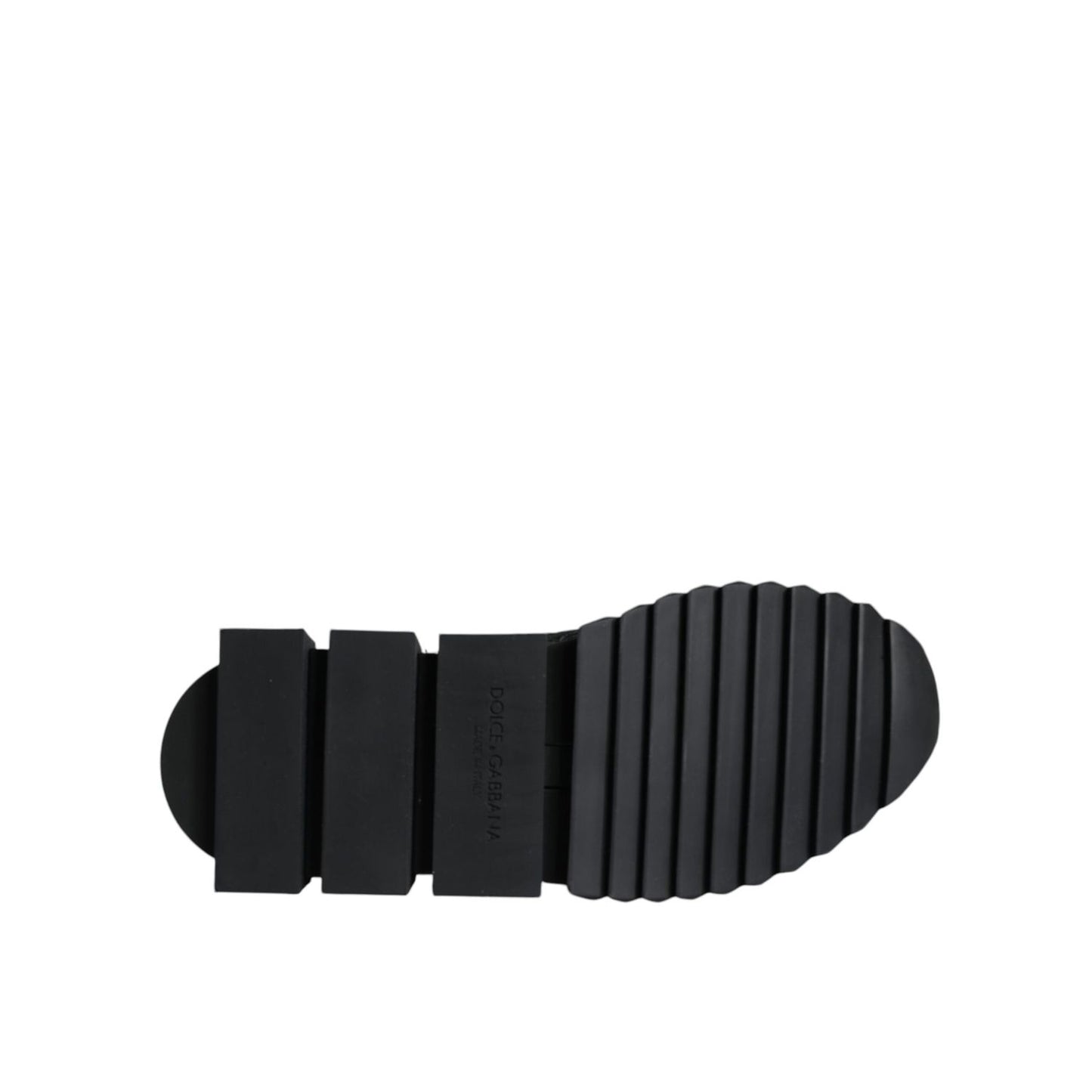 Sole view of Dolce & Gabbana Black Sorrento Socks Logo Sneakers Shoes with ridged rubber detail.