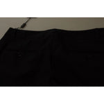 Dolce & Gabbana Black Stripes Mid Waist Trouser Pants back view with black wool blend fabric detailing.