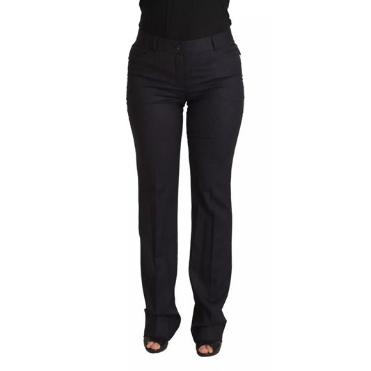 Dolce & Gabbana Black Stripes Mid Waist Trouser Pants with wool blend and Italian craftsmanship, high comfort and style.