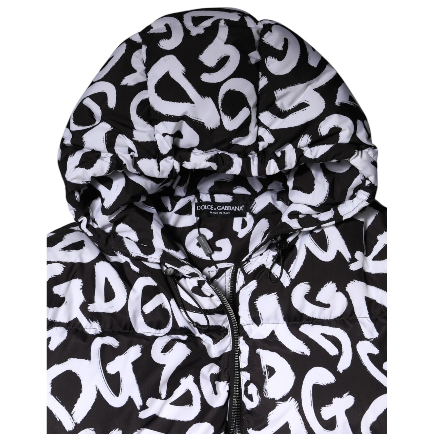 Dolce & Gabbana Black White DG Mania Hooded Long Coat Jacket