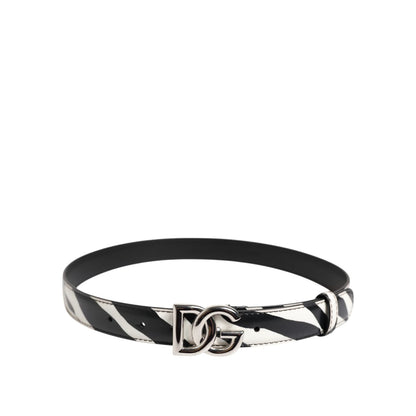 Dolce & Gabbana Black White Leather Silver Metal Buckle Belt