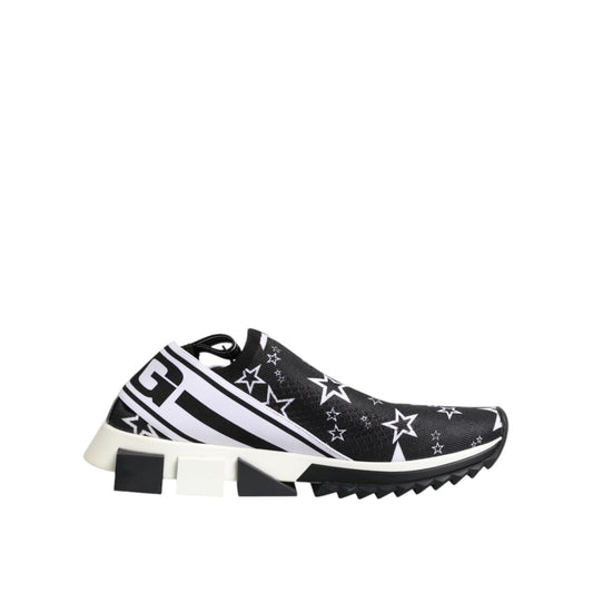 Dolce & Gabbana Black White Sorrento Low Top Sneakers Shoes with star pattern and logo details, featuring rubber sole, made in Italy.