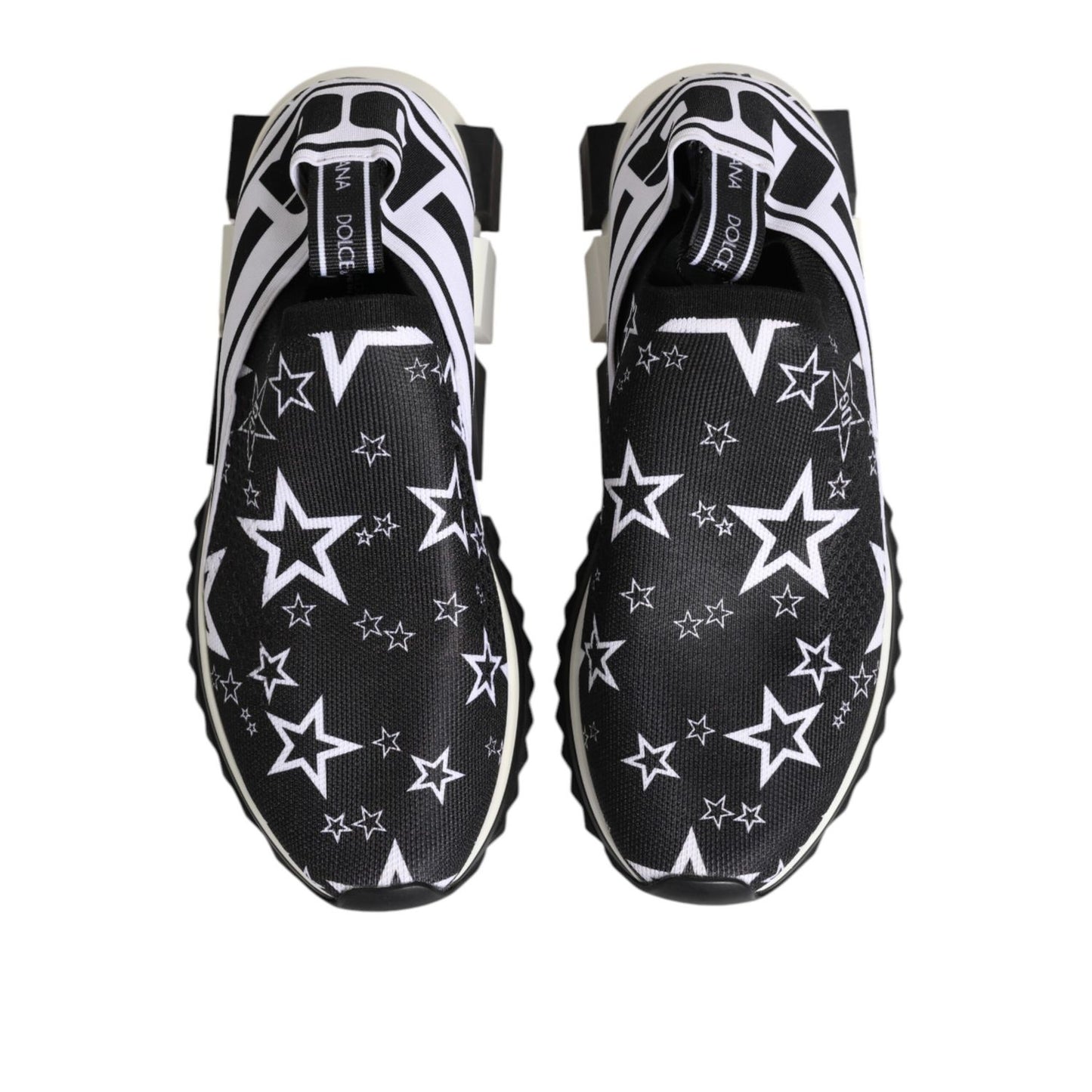 Dolce & Gabbana Black White Sorrento Low Top Sneakers Shoes with star pattern and logo details, made in Italy, luxury craftsmanship.