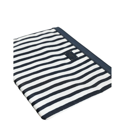 Dolce & Gabbana Black White Striped Logo Plaque Clutch Pouch Bag
