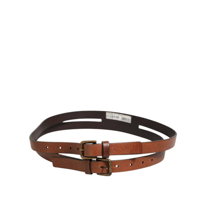 Dolce & Gabbana Brown Double Strap Leather Gold Buckle Belt
