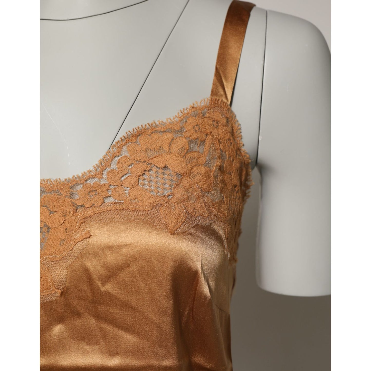Dolce & Gabbana Brown Floral Lace Silk Satin Tank Lingerie Underwear