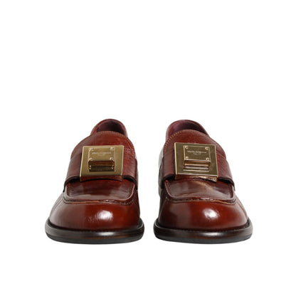 Dolce & Gabbana Brown Leather Logo Slip On Men Dress Shoes