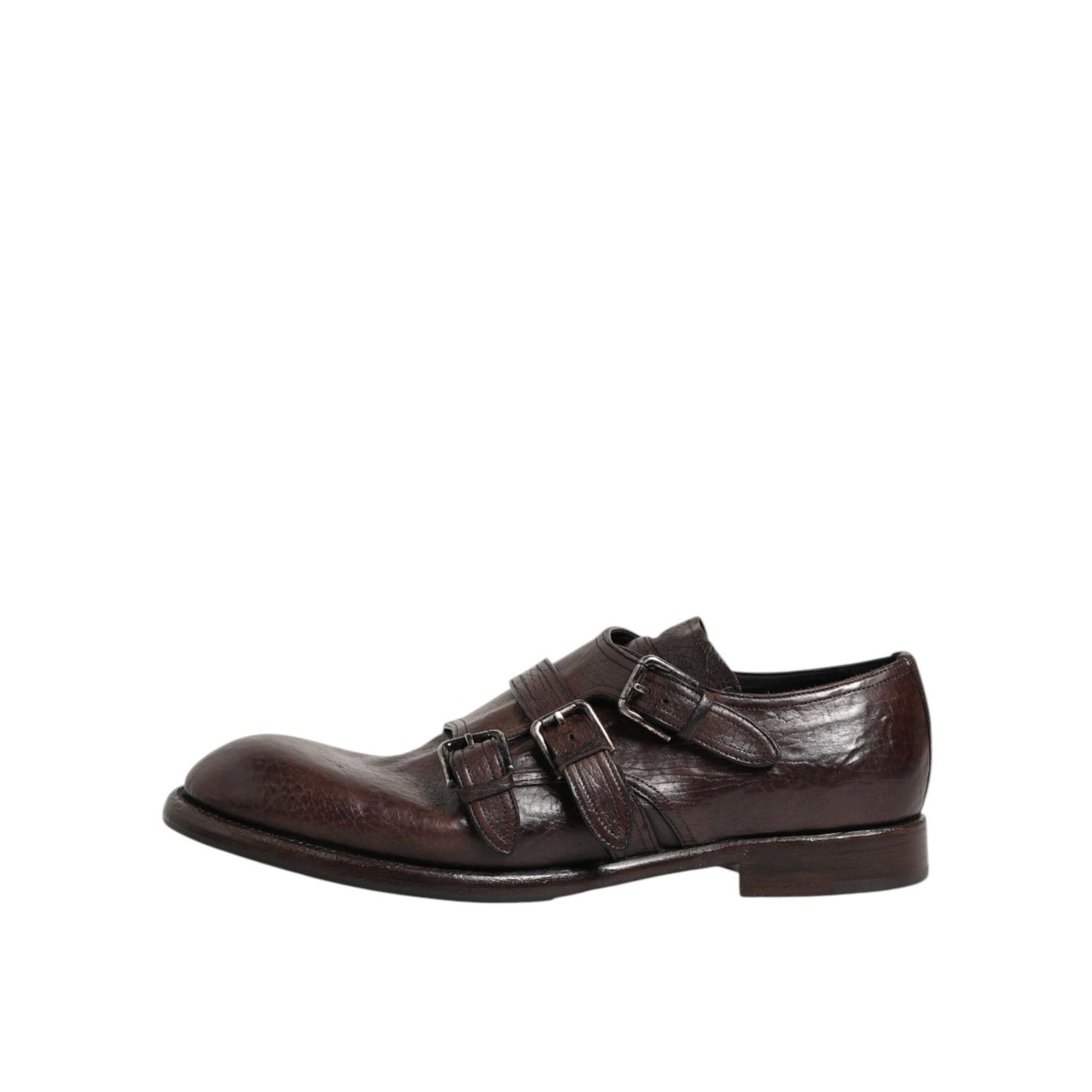 Dolce & Gabbana Brown Leather Monk Strap Formal Derby Shoes