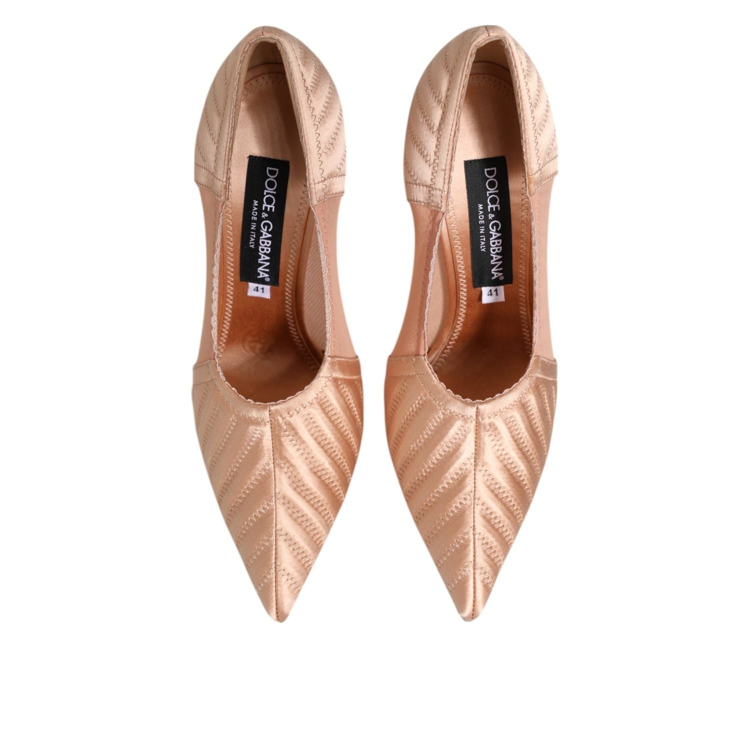 Dolce & Gabbana Cipria Nude Satin Mesh Stiletto Pumps Shoes