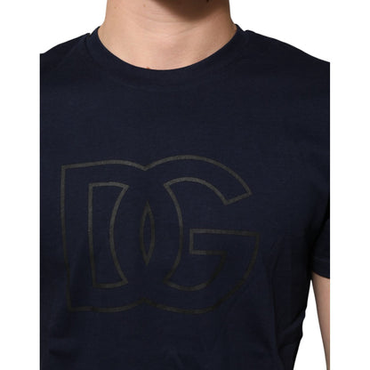Dolce & Gabbana Dark Blue Cotton DG Logo Print Men’s Top T-shirt
