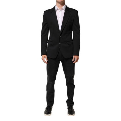 Dolce & Gabbana Dark Blue Cotton Men Jacket Coat Blazer Suit