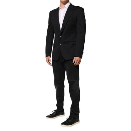 Dolce & Gabbana Dark Blue Cotton Men Jacket Coat Blazer Suit