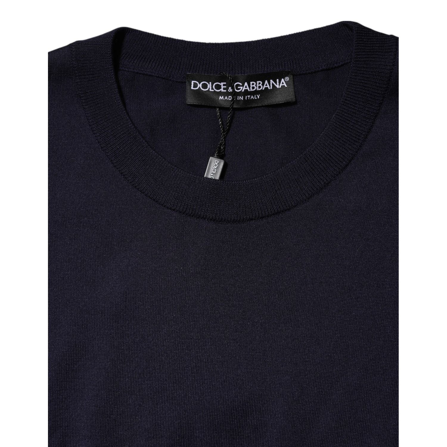 Dolce & Gabbana Dark Blue Silk Crew Neck Short Sleeves T-shirt