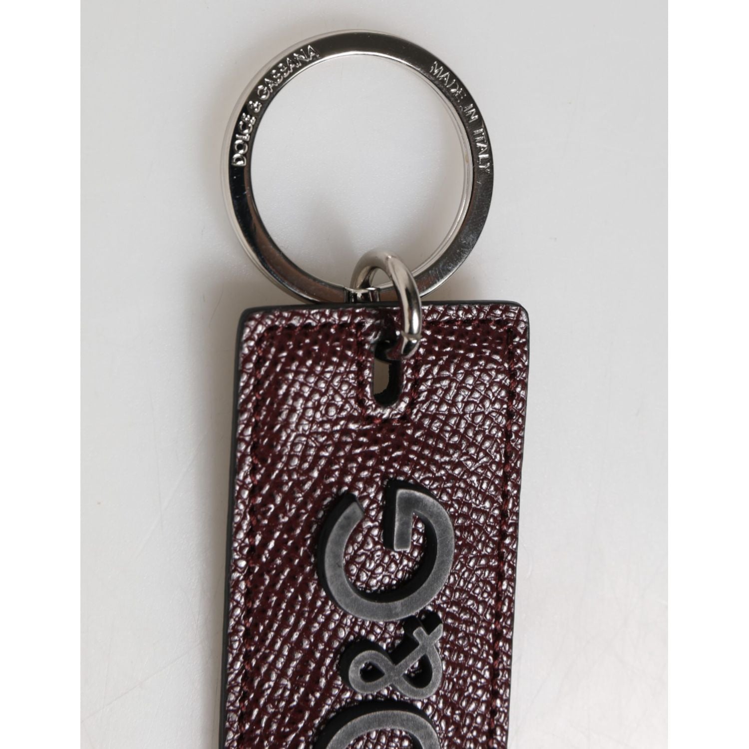 Dolce & Gabbana Dark Brown Leather Logo Metal Ring Men Keychain Keyring