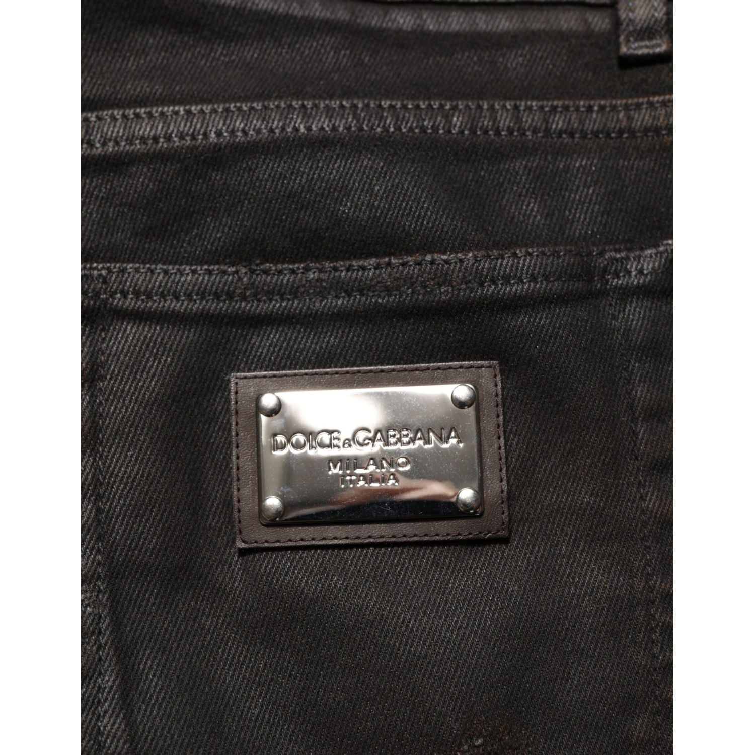 Dolce & Gabbana Dark Brown Tattered Cotton Skinny Denim Jeans