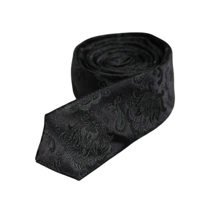 Dolce & Gabbana Dark Green Floral Silk Adjustable Necktie Tie