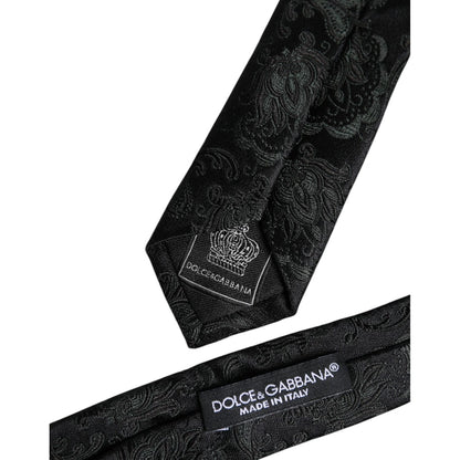 Dolce & Gabbana Dark Green Floral Silk Adjustable Necktie Tie