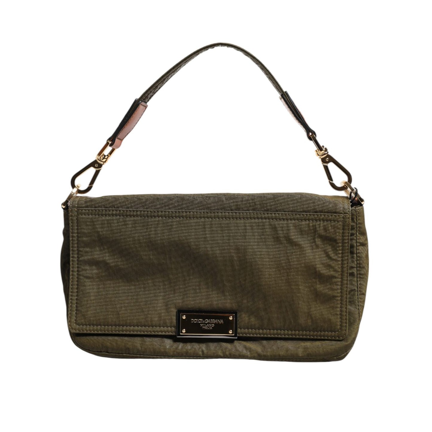 Dolce & Gabbana Dark Green Nylon Logo Plaque Shoulder Strap Borse Bag with logo plaque, zipper closure, made in Italy.