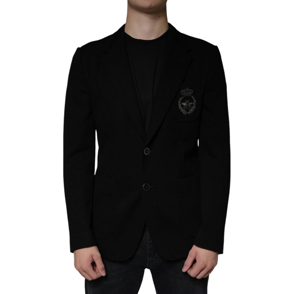 Dolce & Gabbana Black Crown Bee Single Breasted Coat Blazer Dolce & Gabbana Black