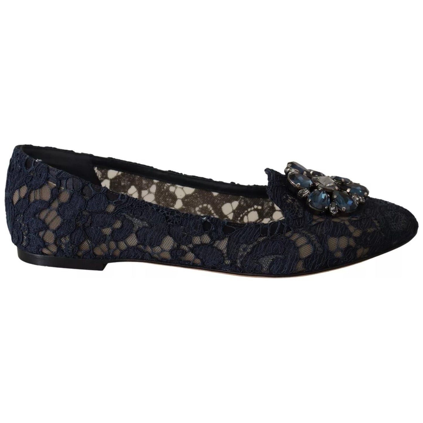 Dolce & Gabbana Blue Crystal Loafer Lace Ballet Flats Shoes LA9343-37
