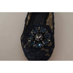 Dolce & Gabbana Blue Crystal Loafer Lace Ballet Flats Shoes LA9343-37