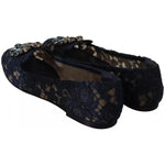 Dolce & Gabbana Blue Crystal Loafer Lace Ballet Flats Shoes LA9343-37
