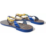 Dolce & Gabbana Blue Crystals Flats Sandals Beachwear Shoes LA9330-35