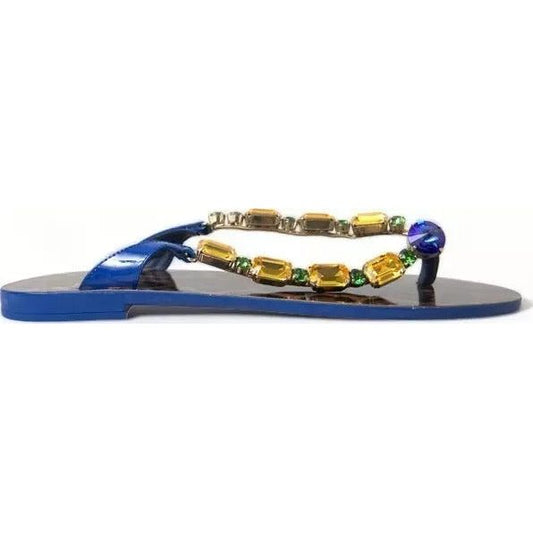 Dolce & Gabbana Blue Crystals Flats Sandals Beachwear Shoes LA9330-35