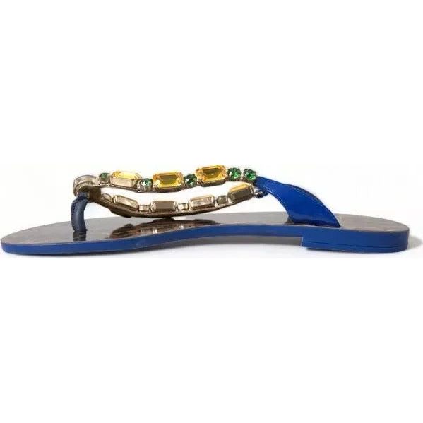 Dolce & Gabbana Blue Crystals Flats Sandals Beachwear Shoes LA9330-35