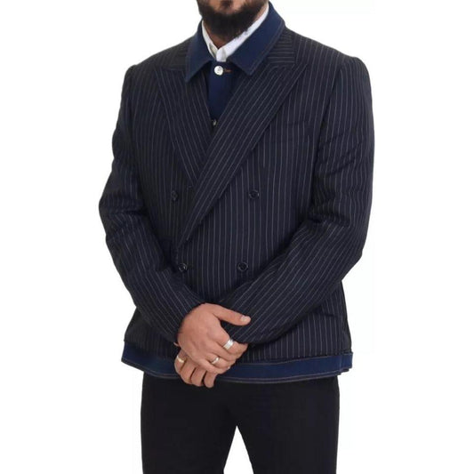 Dolce & Gabbana Blue Striped Double Breasted Denim Blazer JKT3434-56