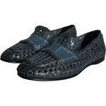 Dolce & Gabbana Blue Woven Leather Slip On Loafers Men Shoes Dolce & Gabbana Dark Slate Gray