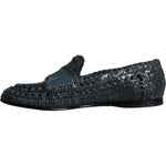 Dolce & Gabbana Blue Woven Leather Slip On Loafers Men Shoes Dolce & Gabbana Dark Slate Gray