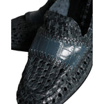 Dolce & Gabbana Blue Woven Leather Slip On Loafers Men Shoes Dolce & Gabbana Dark Slate Gray