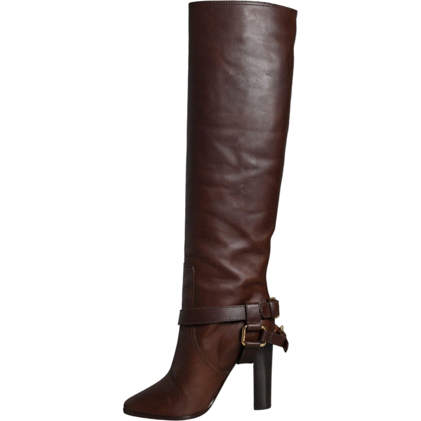 Dolce & Gabbana Brown Leather Gold Tone Logo High Boots Shoes LA11538-37.5