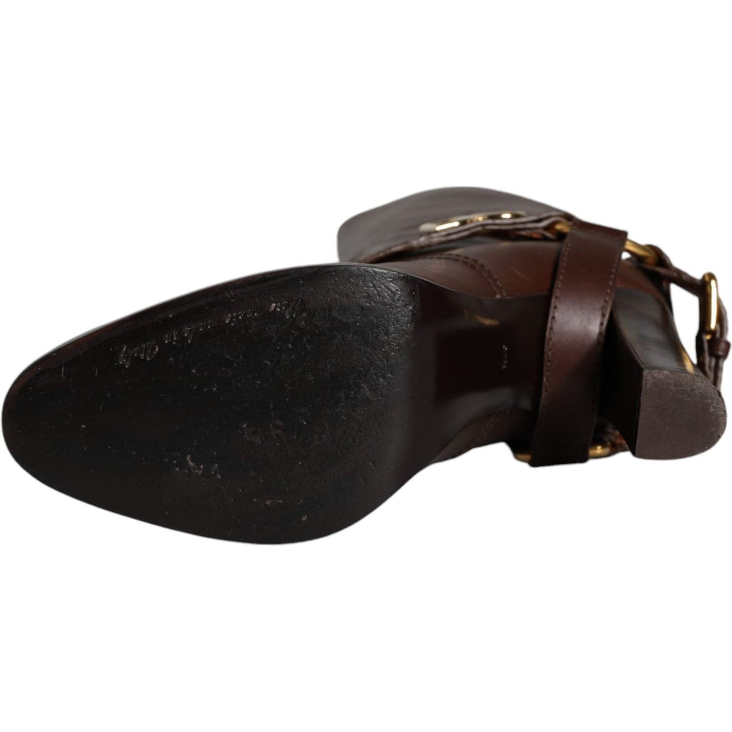 Dolce & Gabbana Brown Leather Gold Tone Logo High Boots Shoes LA11538-37.5