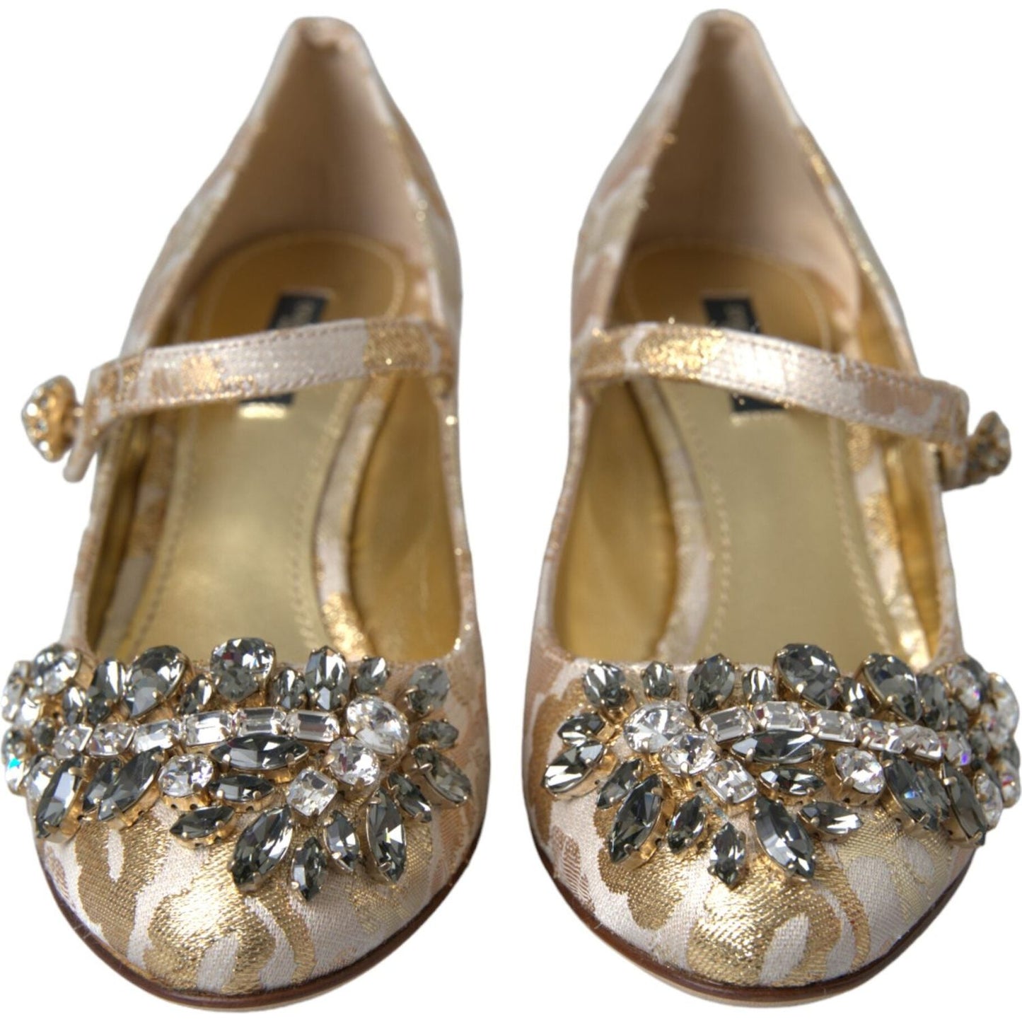 Dolce & Gabbana Gold Jacquard Crystal Mary Janes Pumps Shoes LA10957-35