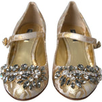 Dolce & Gabbana Gold Jacquard Crystal Mary Janes Pumps Shoes LA10957-35