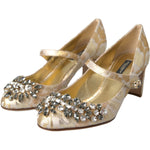 Dolce & Gabbana Gold Jacquard Crystal Mary Janes Pumps Shoes LA10957-35