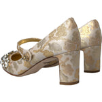 Dolce & Gabbana Gold Jacquard Crystal Mary Janes Pumps Shoes LA10957-35