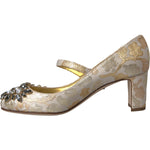 Dolce & Gabbana Gold Jacquard Crystal Mary Janes Pumps Shoes LA10957-35