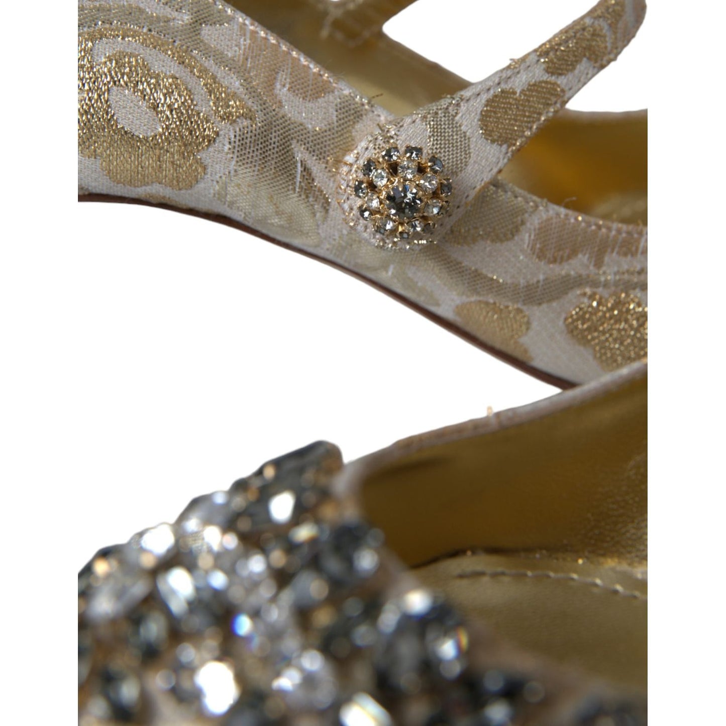 Dolce & Gabbana Gold Jacquard Crystal Mary Janes Pumps Shoes LA10957-35