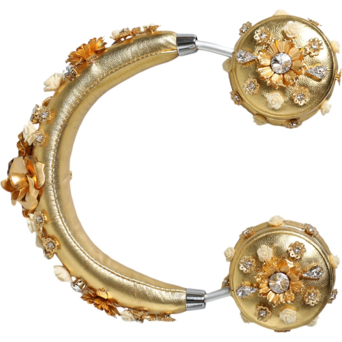 Dolce & Gabbana Gold Leather Floral Crystal Angel Headset Headphones SMY10427