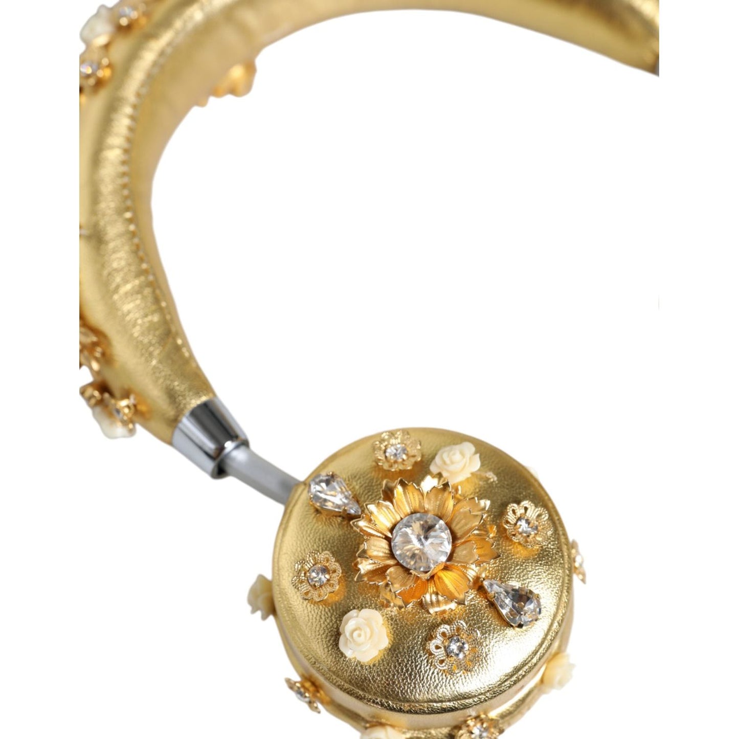 Dolce & Gabbana Gold Leather Floral Crystal Angel Headset Headphones SMY10427