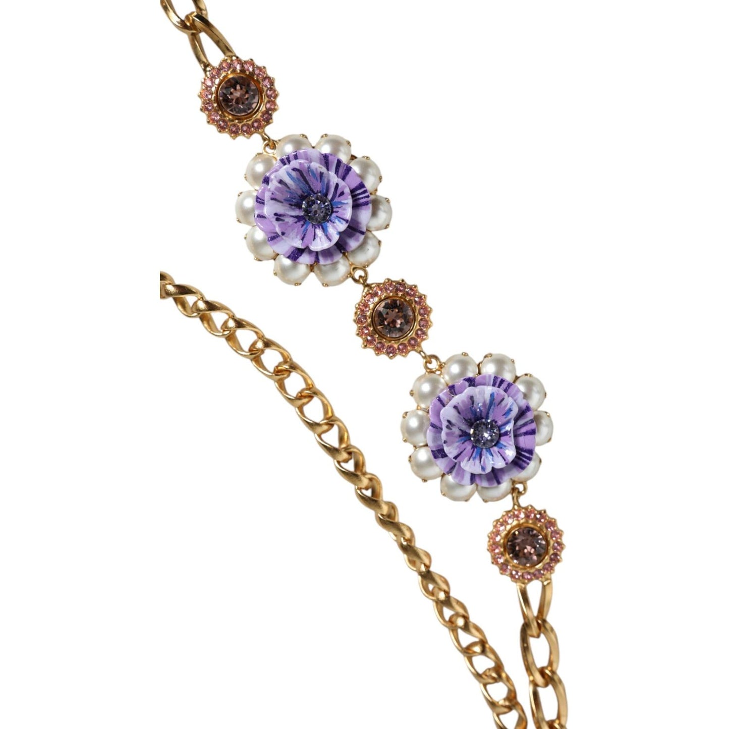 Dolce & Gabbana Gold Tone Floral Crystals Embellished Layered Necklace SMY10392