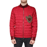 Dolce & Gabbana Red Quilted Bomber Gold Crown Logo Jacket Dolce & Gabbana Firebrick