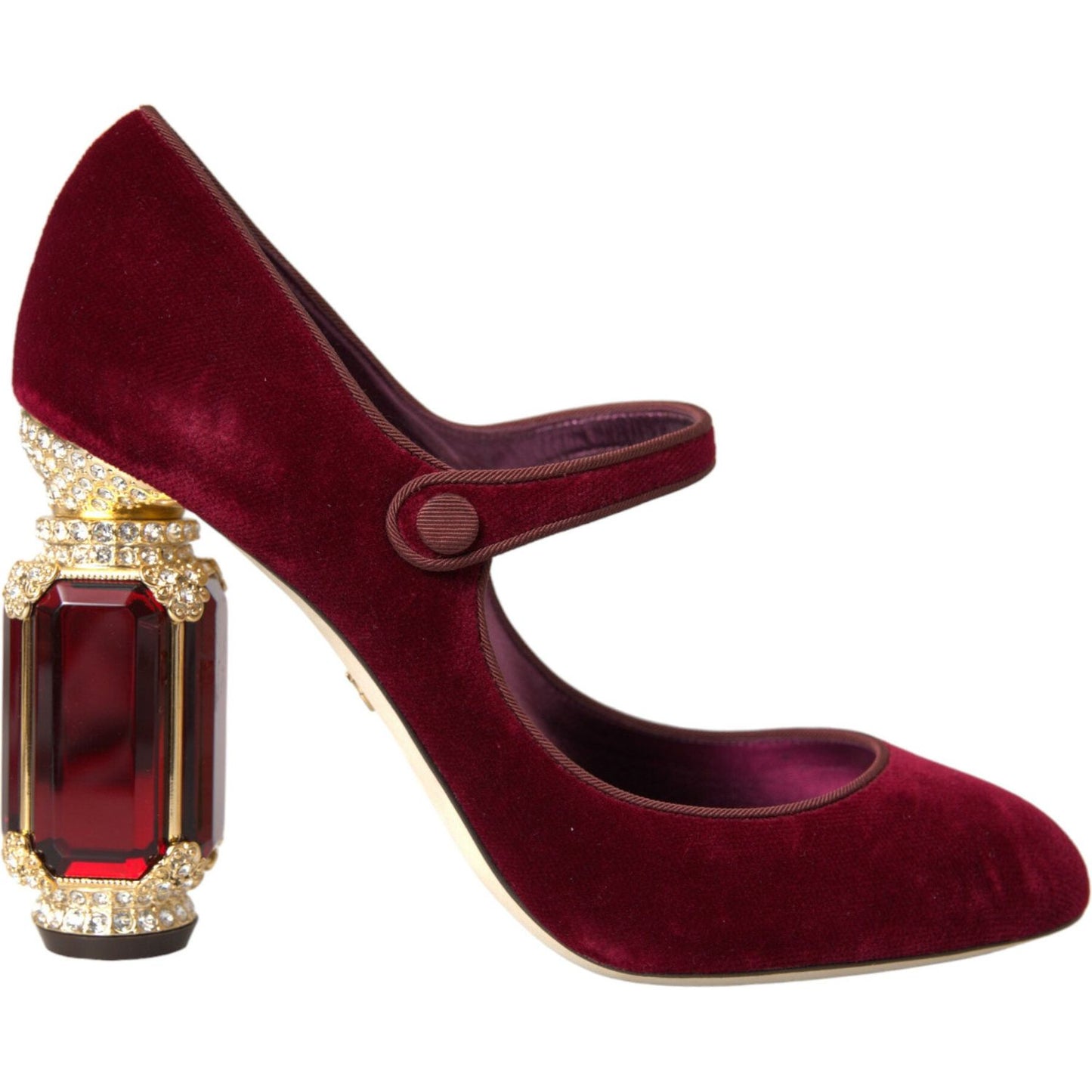 Dolce & Gabbana Red Velvet Gold Crystals Heels Mary Jane Shoes LA10580-40.5