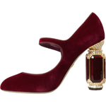 Dolce & Gabbana Red Velvet Gold Crystals Heels Mary Jane Shoes LA10580-40.5