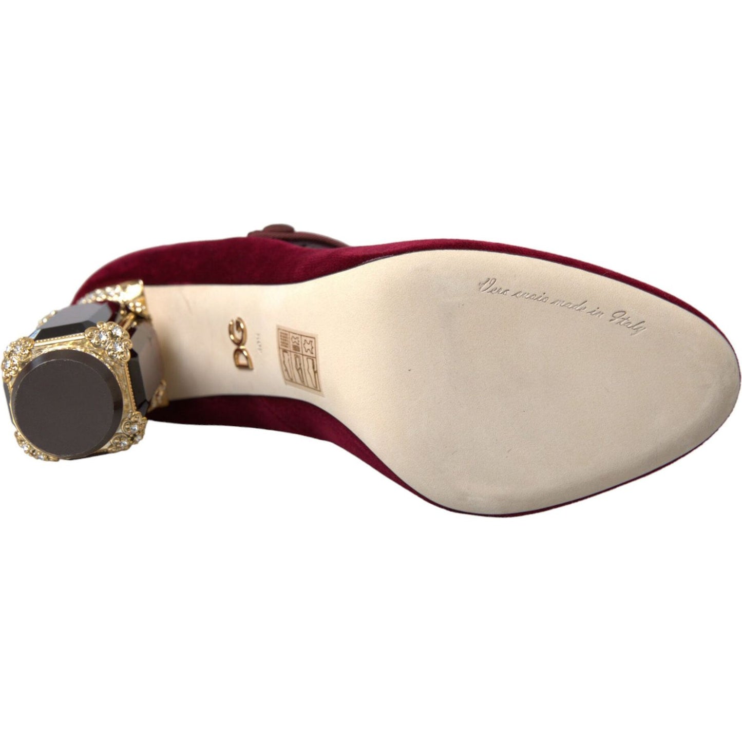 Dolce & Gabbana Red Velvet Gold Crystals Heels Mary Jane Shoes LA10580-40.5