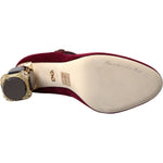 Dolce & Gabbana Red Velvet Gold Crystals Heels Mary Jane Shoes LA10580-40.5