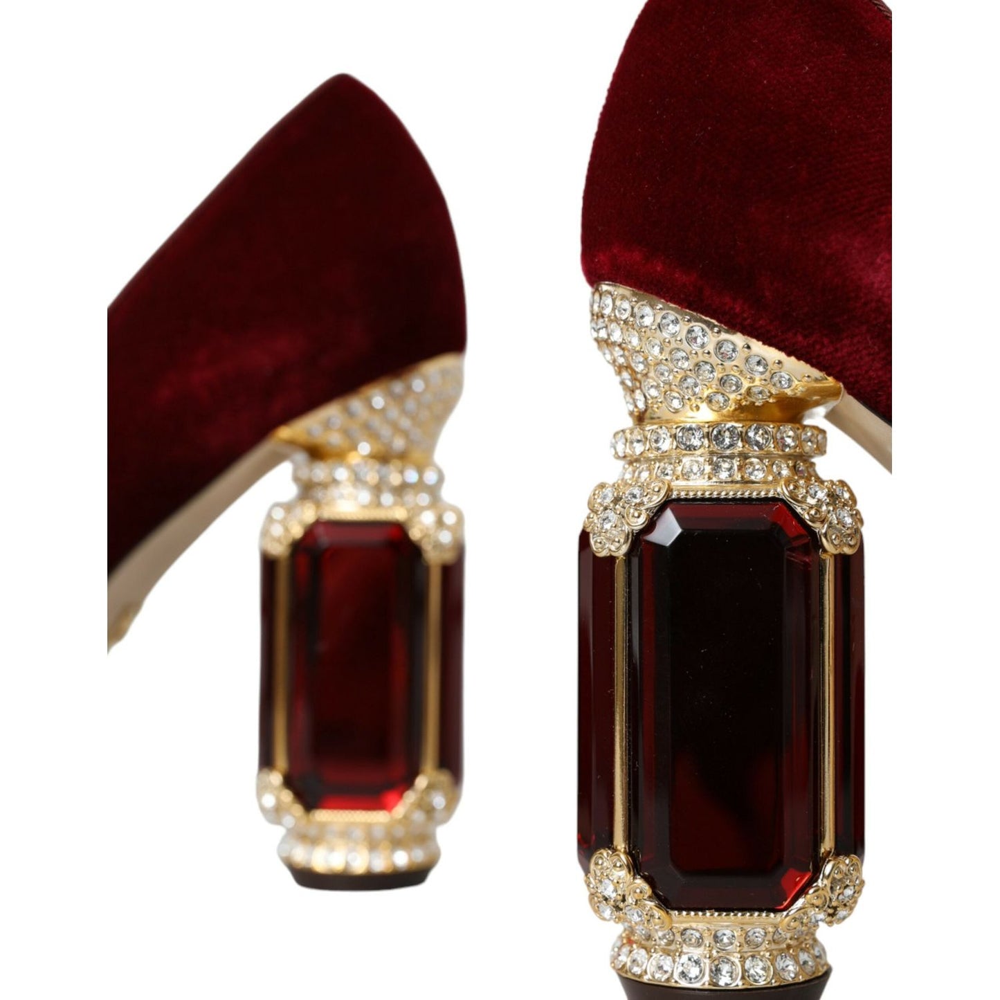 Dolce & Gabbana Red Velvet Gold Crystals Heels Mary Jane Shoes LA10580-40.5